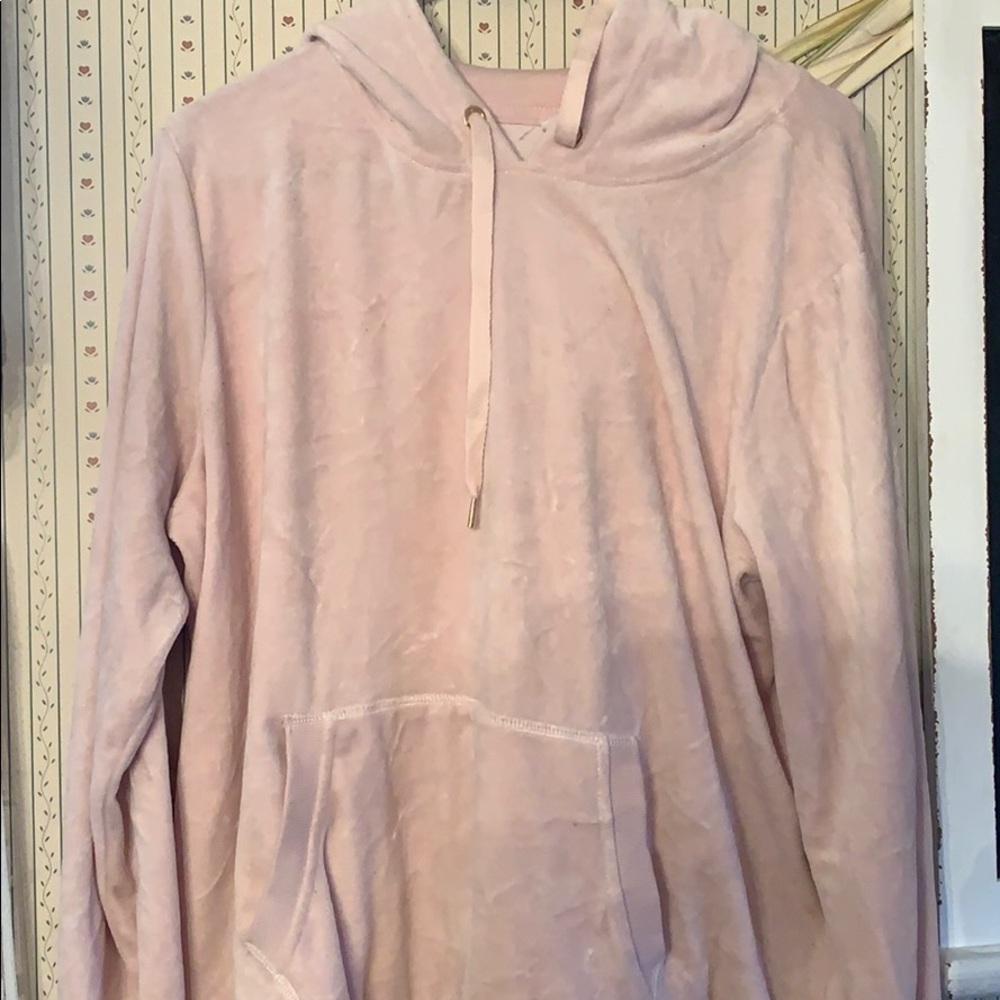 Baby pink crushed velvet hoodie
